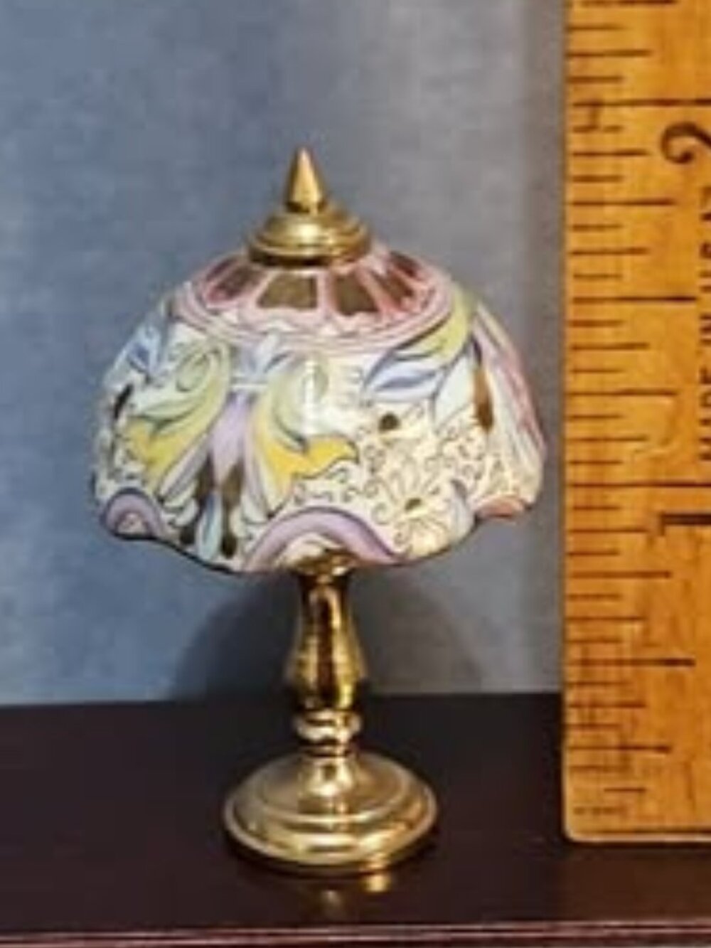 Dollhouse Miniature Table Lamp Porcelain and Brass by Reutter